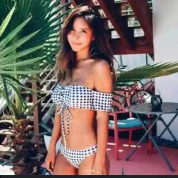 Korean style Blue checkered 2 pieces set Bikini Size  S - Picture 1 of 5